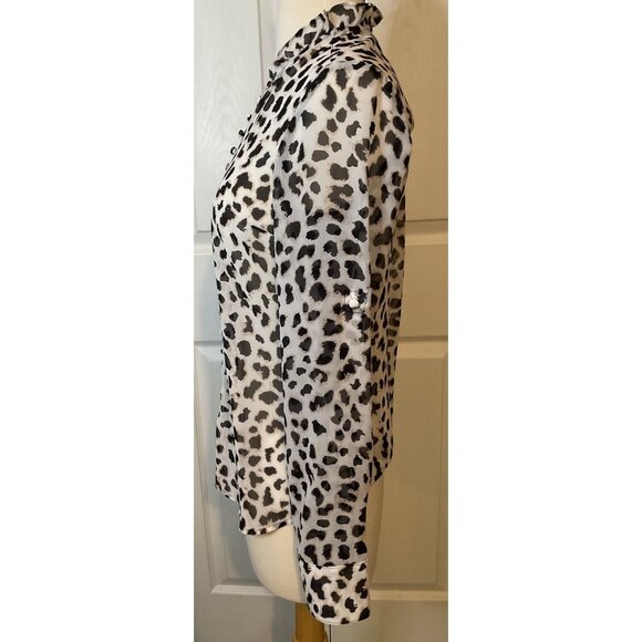 Express Portofino Slim Fit. Semi Sheer Animal Leopard Button‎ Down Blouse Top XS - Picture 3 of 4